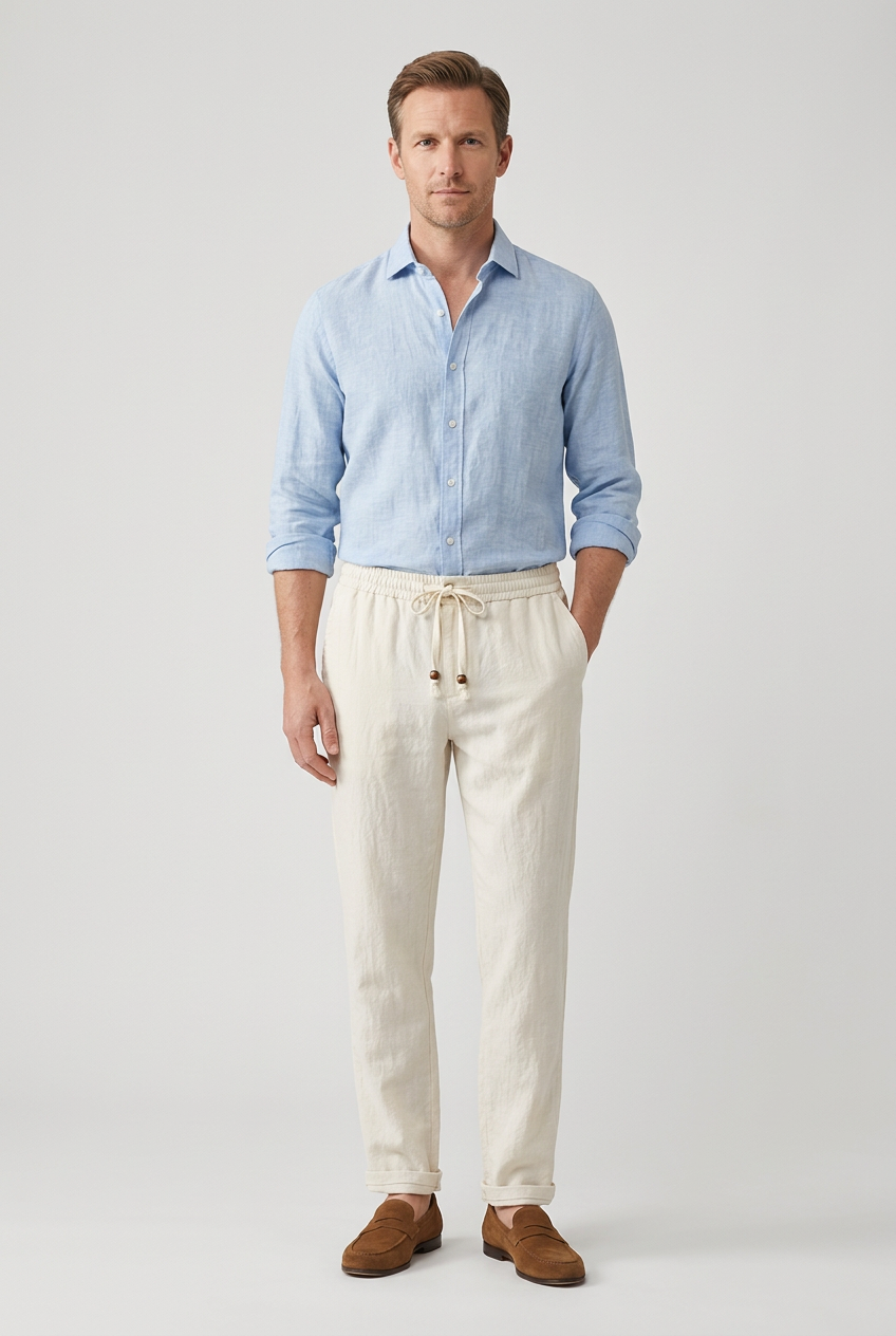 Men’s Trousers | Linen-Look with Elasticated Drawstring Waist - 2