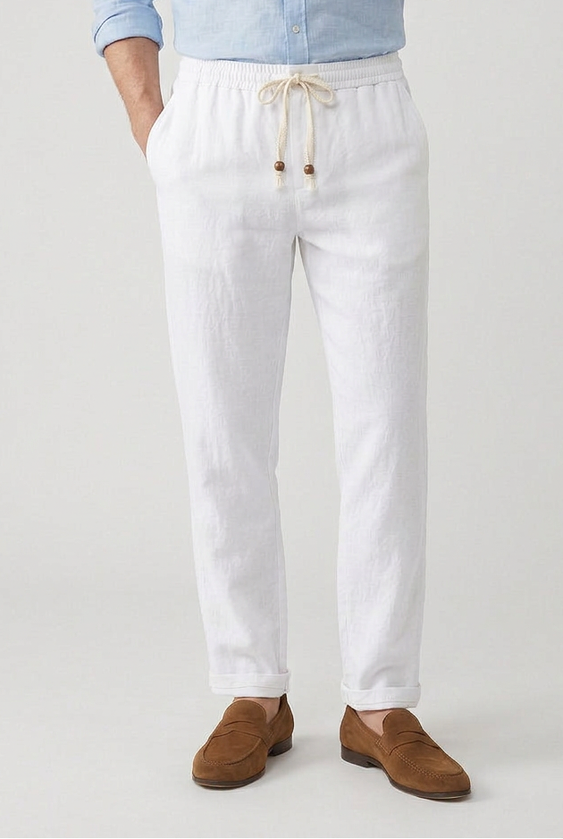 Men’s Trousers | Linen-Look with Elasticated Drawstring Waist - 7