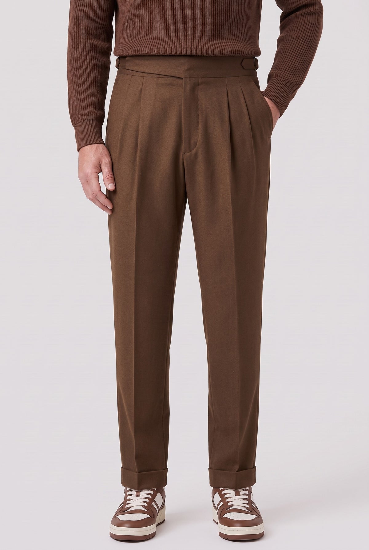 Men's Trousers | Pleated Straight-Leg - Brown