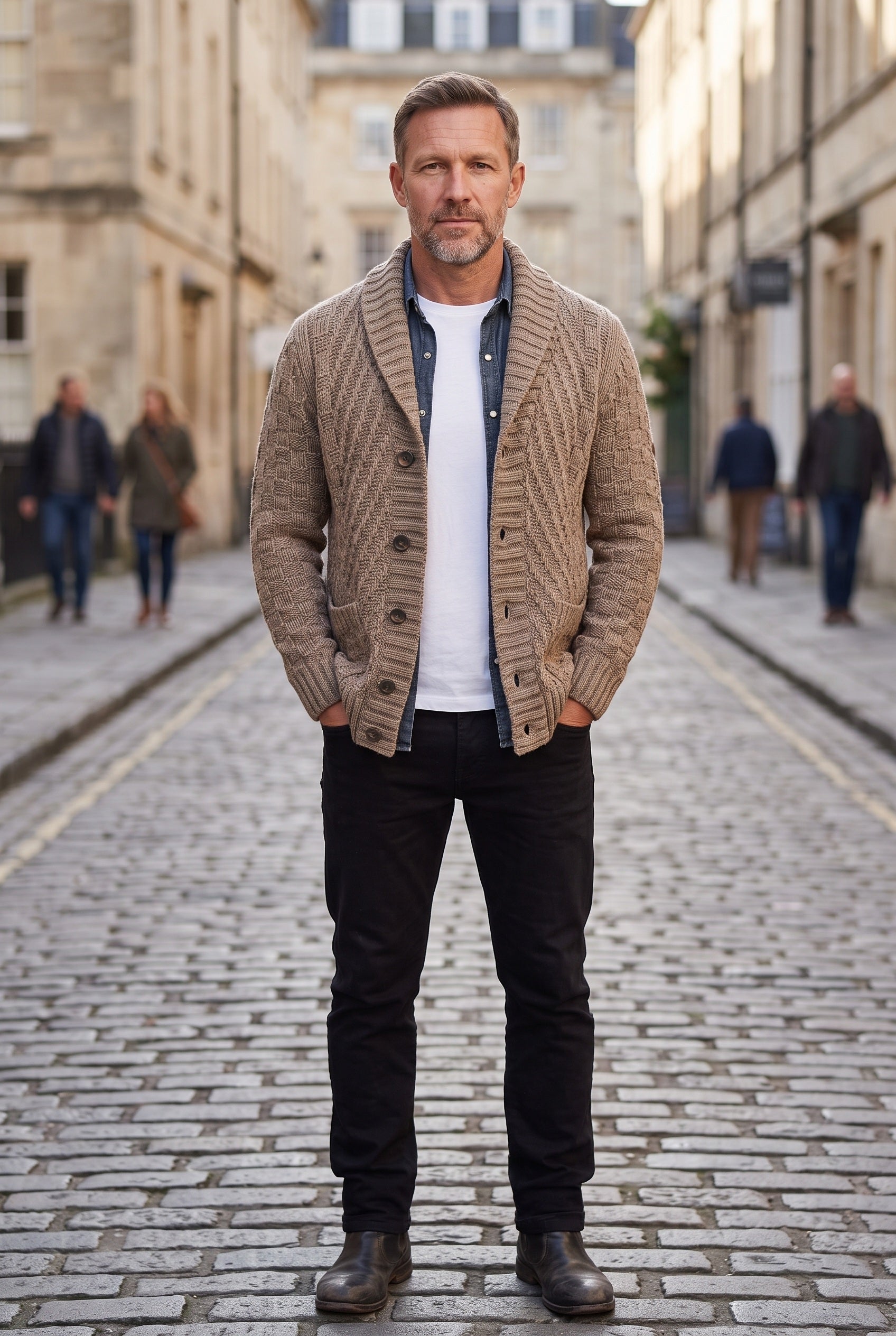 Men's Cardigan | Shawl Collar Cable Knit - 4