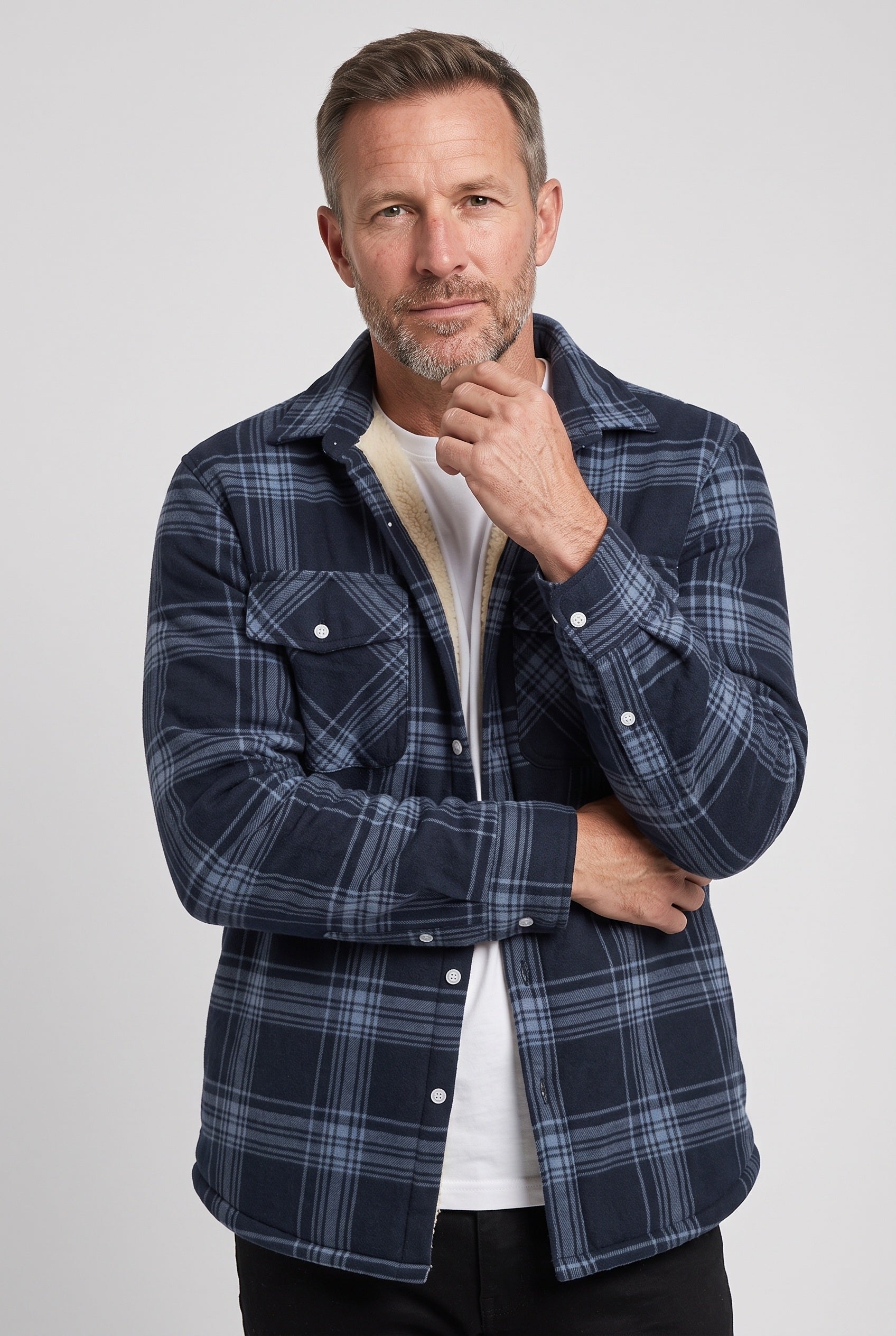 Men's Jacket | Sherpa-Lined Check Overshirt - 10