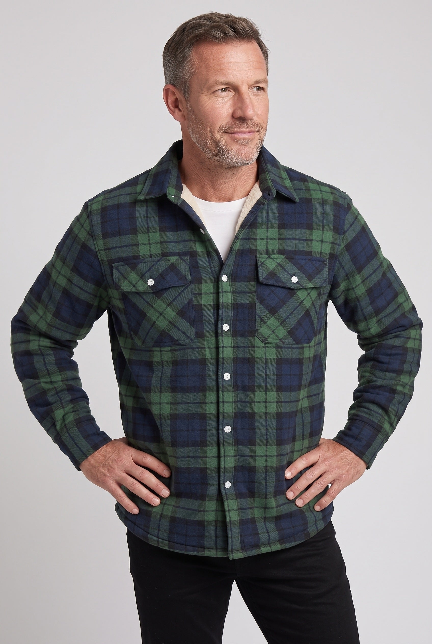 Men's Jacket | Sherpa-Lined Check Overshirt - 5