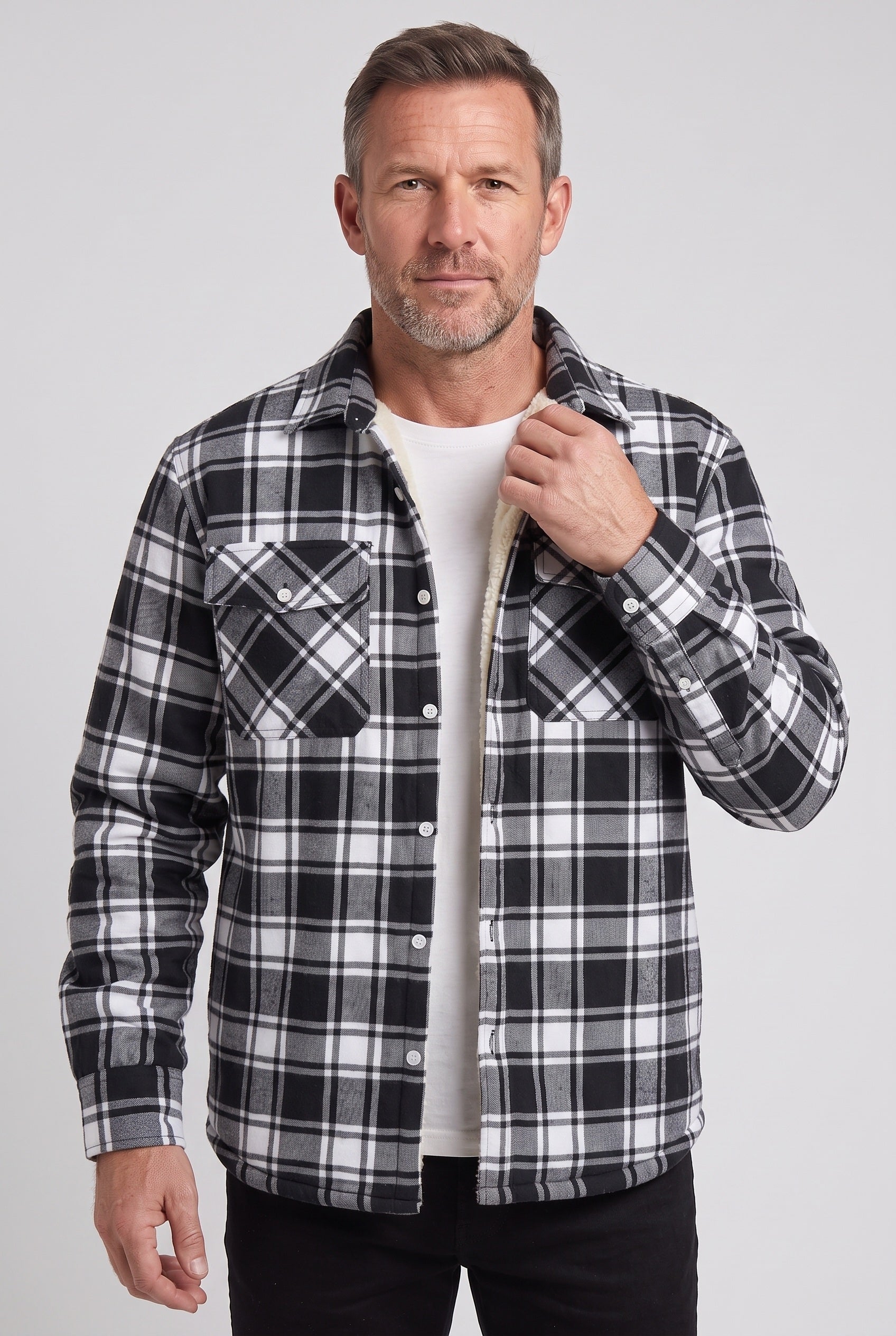 Men's Jacket | Sherpa-Lined Check Overshirt - 7