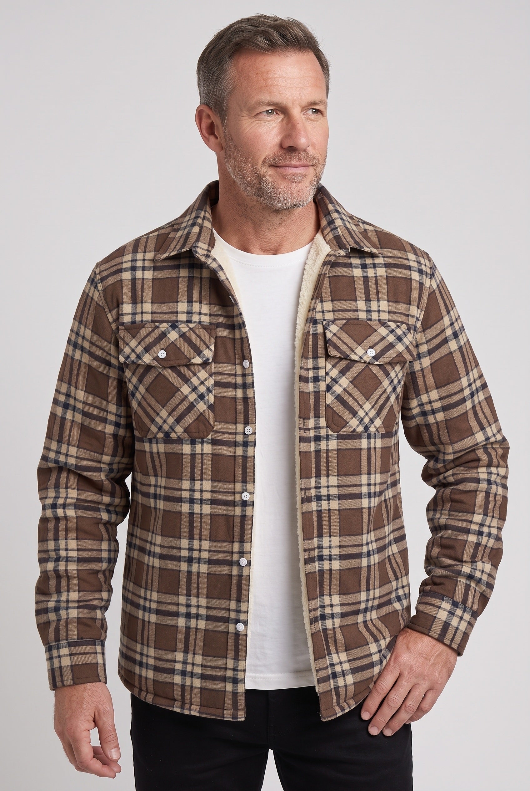 Men's Jacket | Sherpa-Lined Check Overshirt - 8