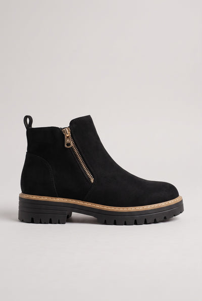 Women’s Ankle Boots | Suede-Look Side-Zip - Black