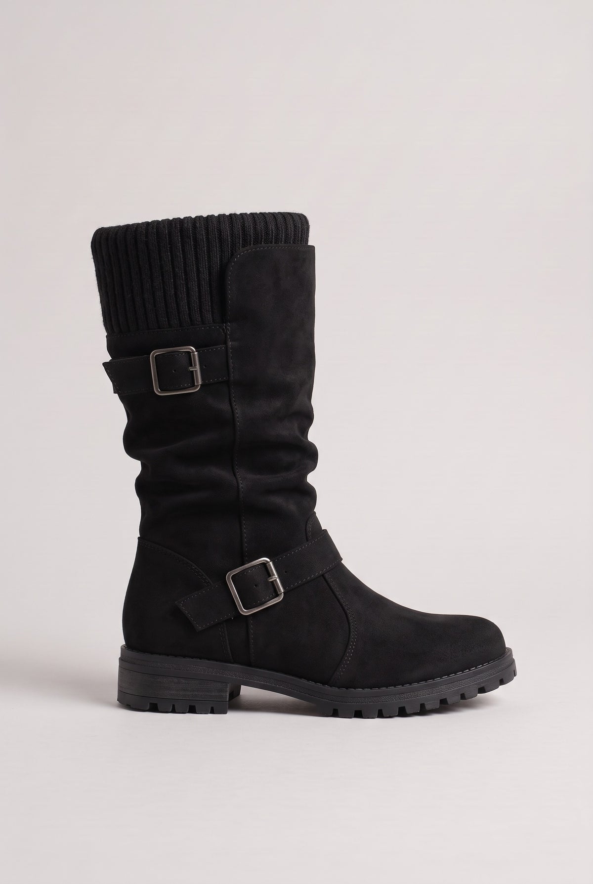 Women’s Boots | Slouch Buckle Knit Cuff - Black