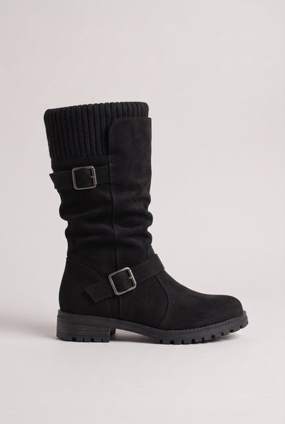 Women’s Boots | Slouch Buckle Knit Cuff - Black