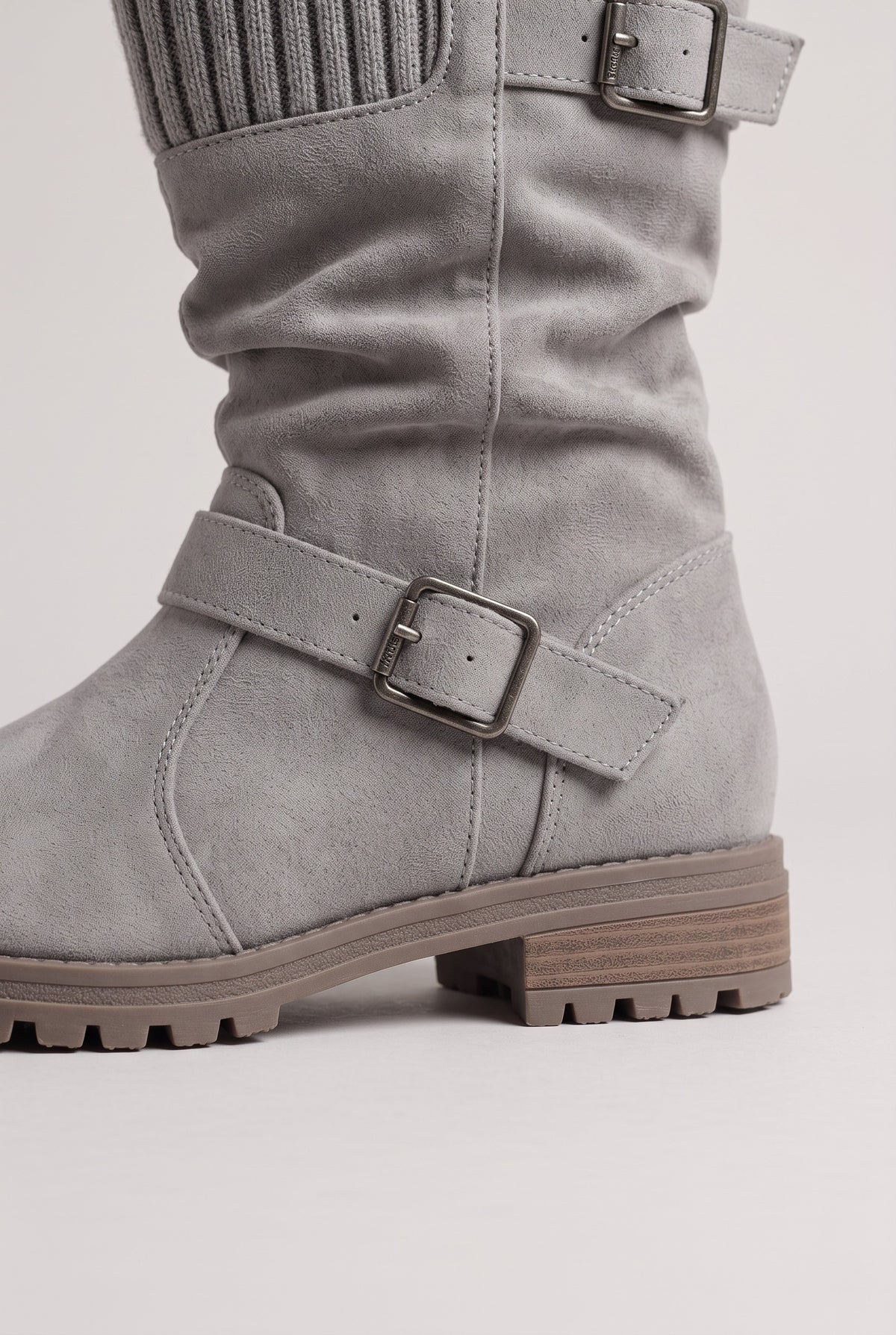 Women’s Boots | Slouch Buckle Knit Cuff - Grey detail
