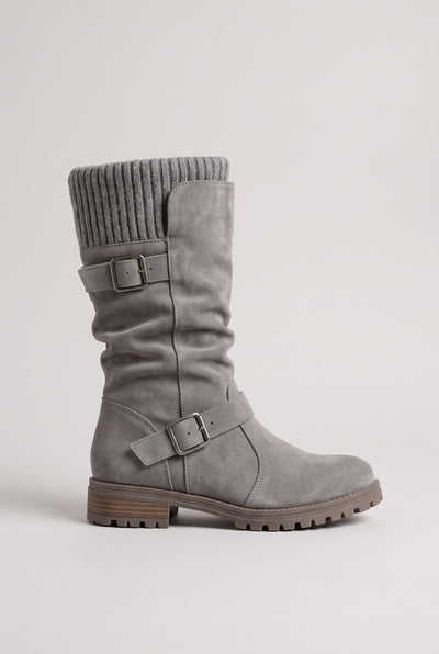 Women’s Boots | Slouch Buckle Knit Cuff - Grey