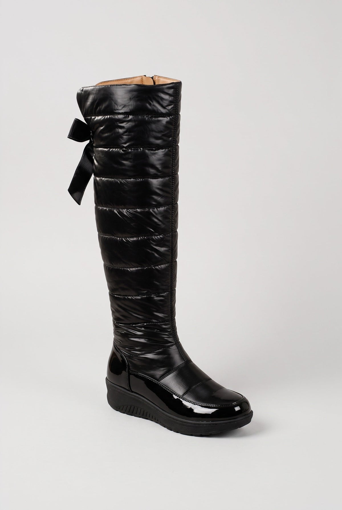 Women’s Knee High Boots | Quilted Bow Back - Black