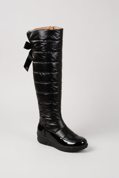 Women’s Knee High Boots | Quilted Bow Back - Black