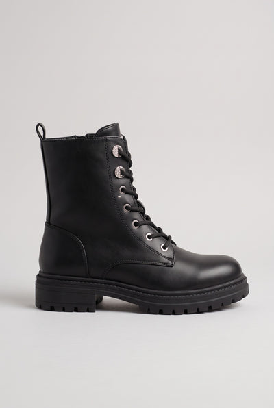 Women's Black Boots | Ankle Lace-Up Side Zip - Black
