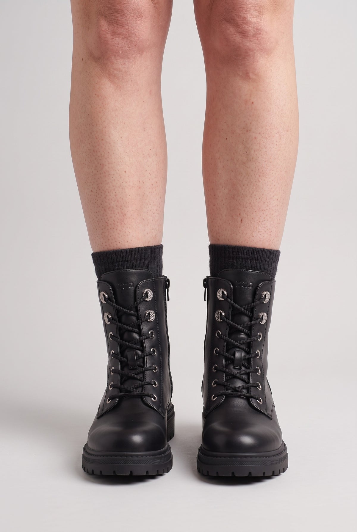 Women's Black Boots | Ankle Lace-Up Side Zip worn