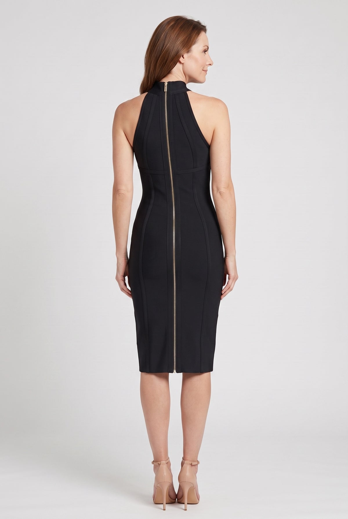 Women's Black Dress | Bandage Halter Midi - Black back