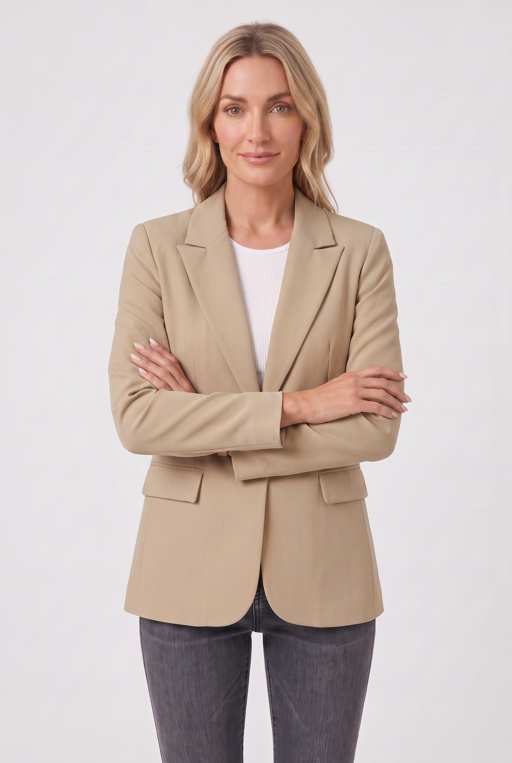 Women's Blazer | Single-Breasted with Flap Pockets - Beige