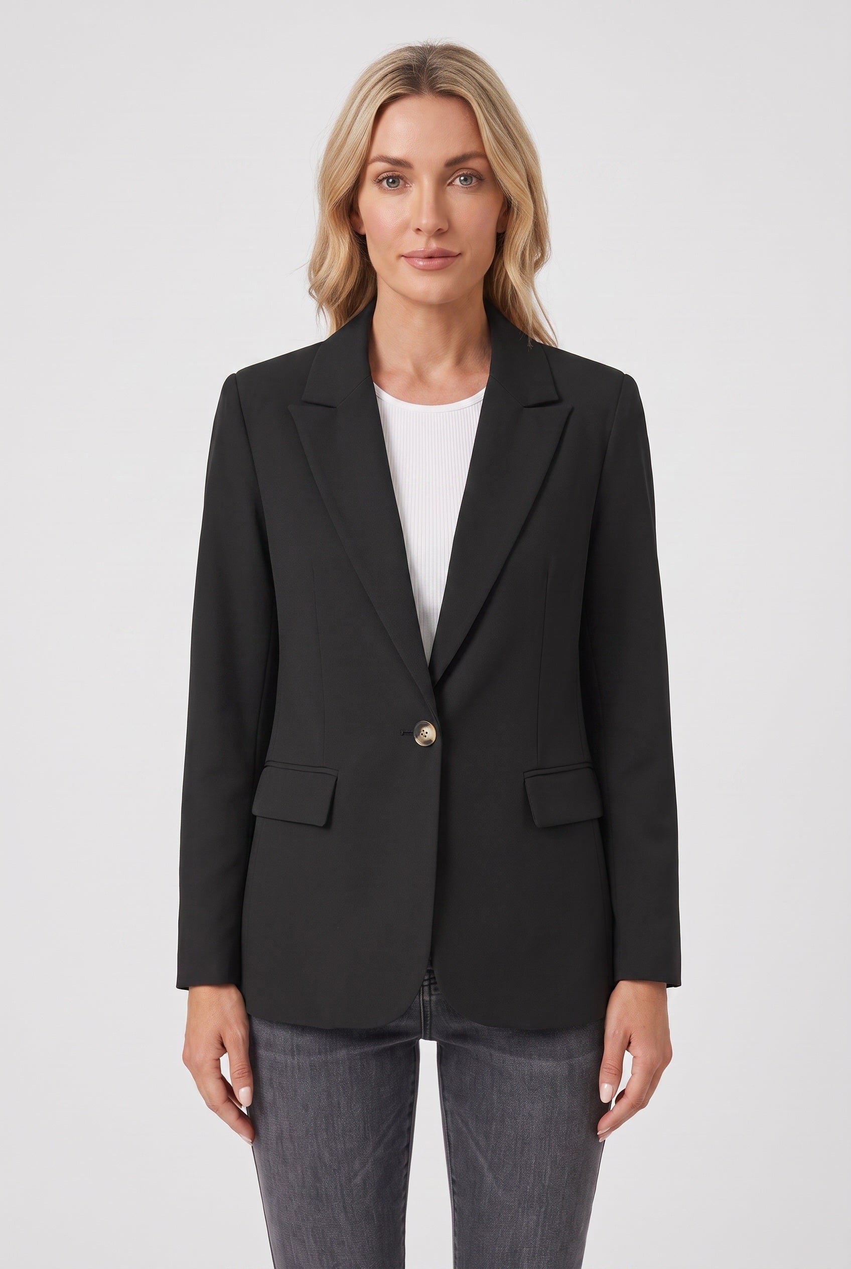 Women's Blazer | Single-Breasted with Flap Pockets - Black