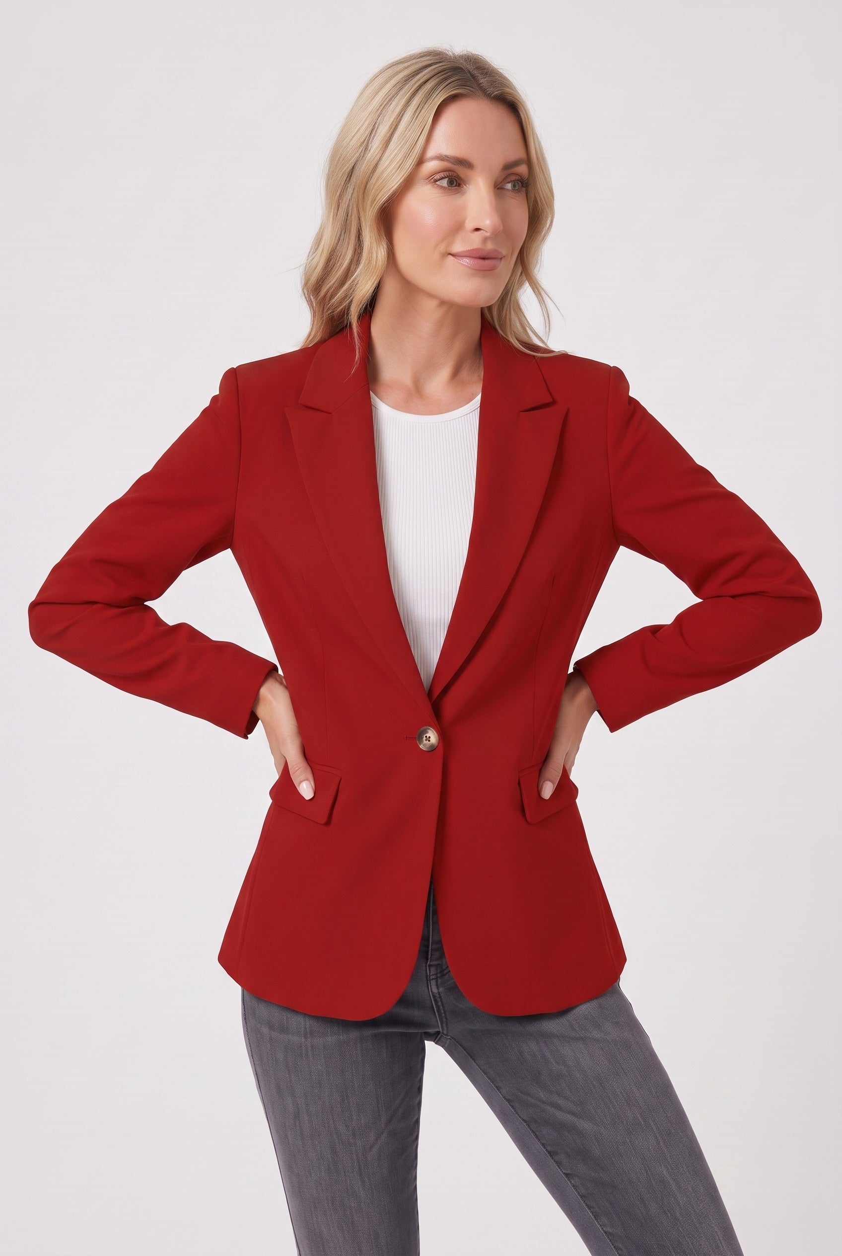 Women's Blazer | Single-Breasted with Flap Pockets - Red
