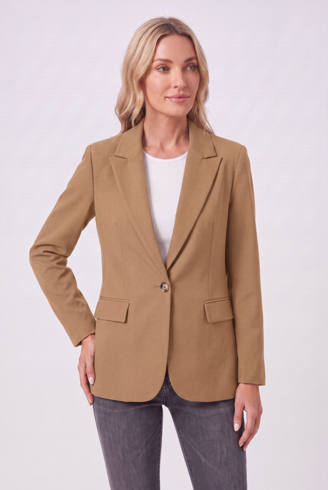 Women's Blazer | Single-Breasted with Flap Pockets - Brown (2)