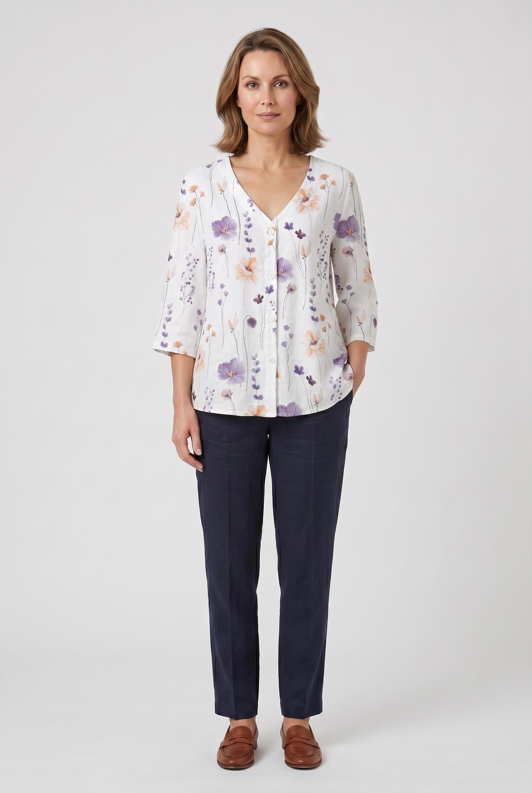 Women's Blouse | Printed Button Down 3/4 Sleeves-6