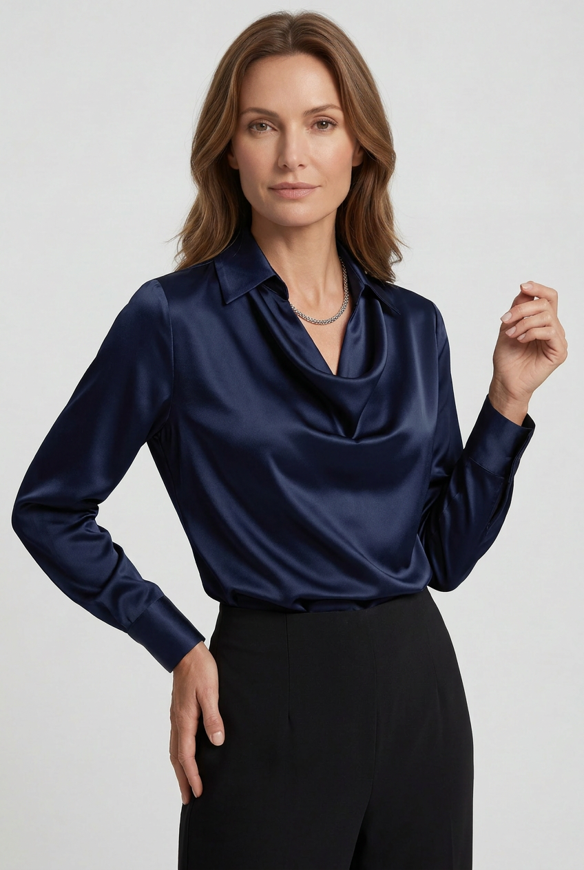 Women’s Blouse | Satin Look With Cowl Neck - 11