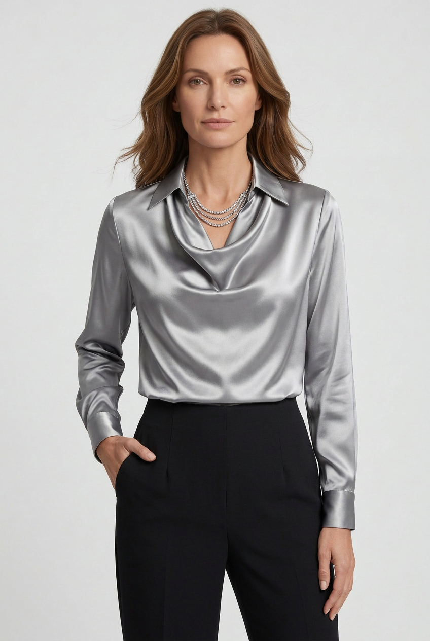 Women’s Blouse | Satin Look With Cowl Neck - 4
