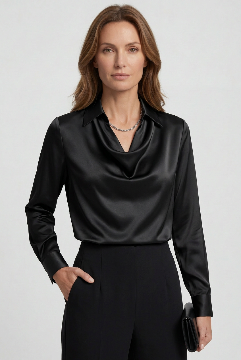 Women’s Blouse | Satin Look With Cowl Neck - 7