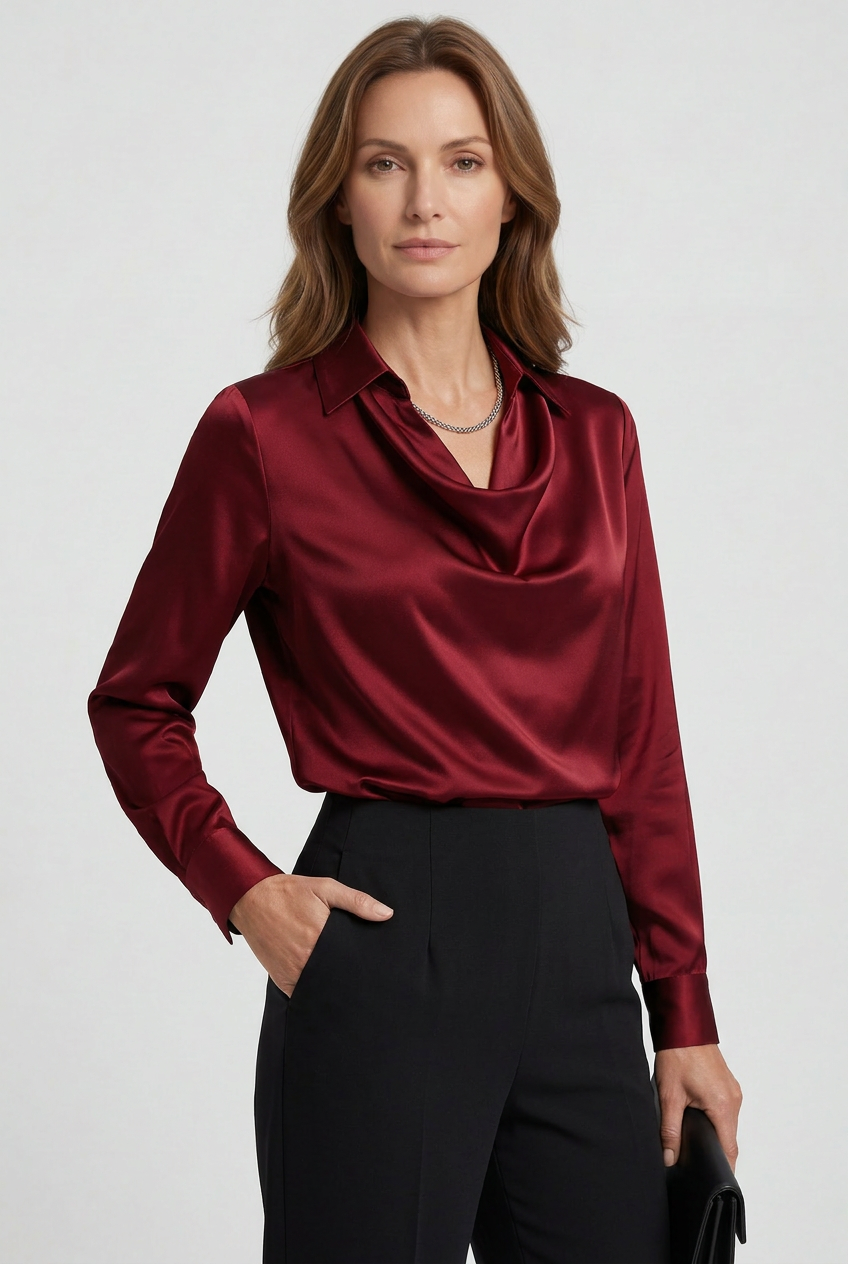 Women’s Blouse | Satin Look With Cowl Neck - 9