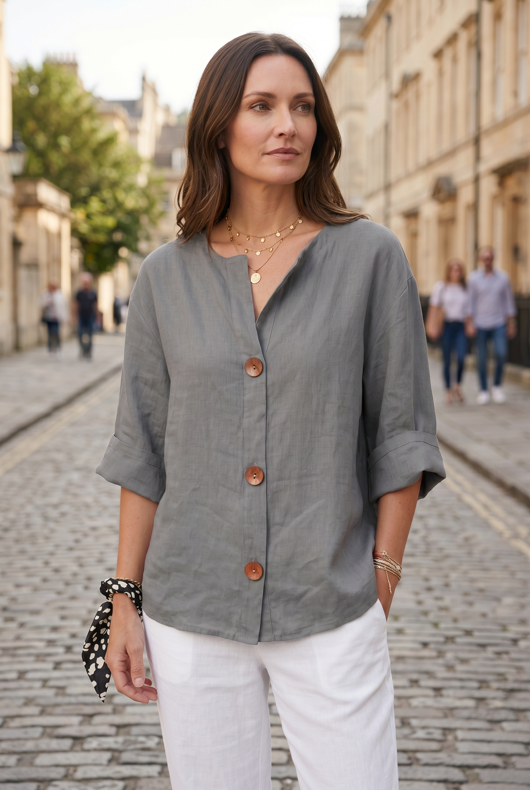 Women's Blouse | Summer Split Neck 3/4 Sleeves-4
