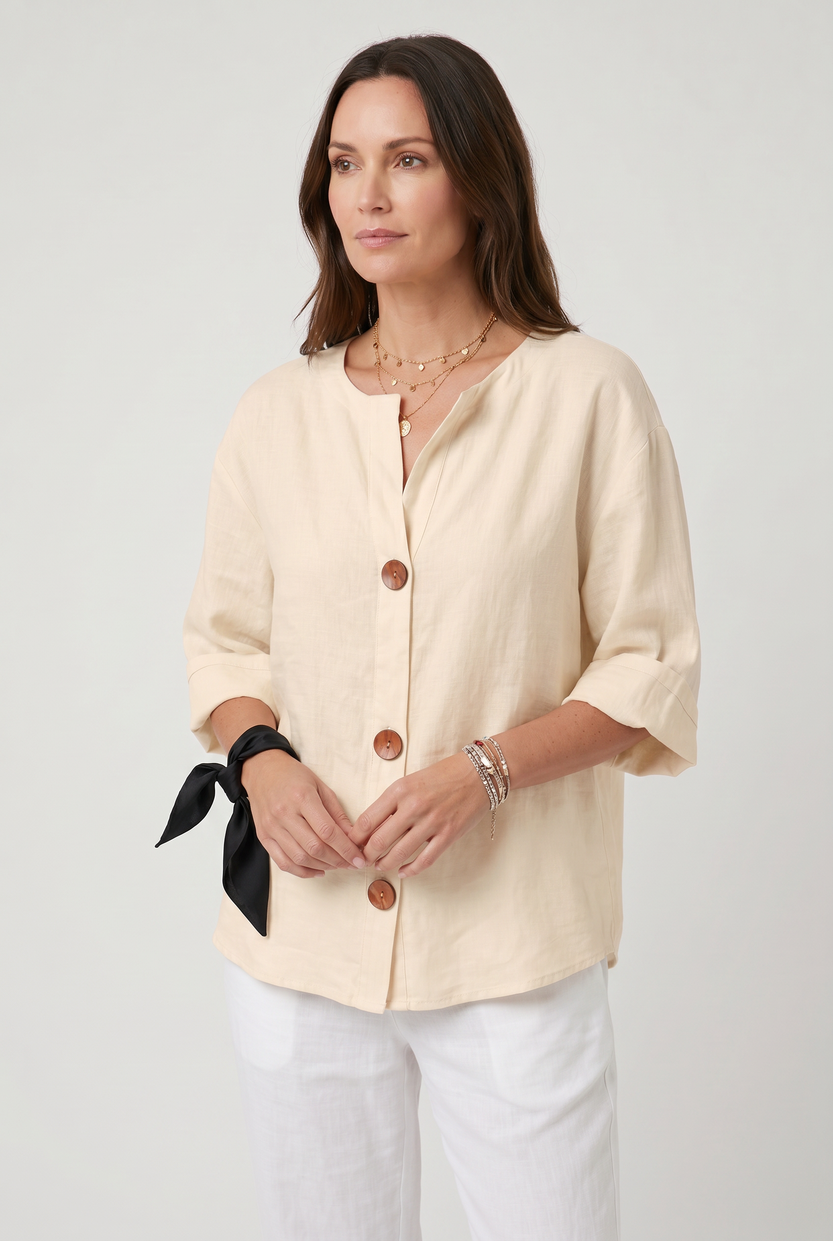 Women's Blouse | Summer Split Neck 3/4 Sleeves-5
