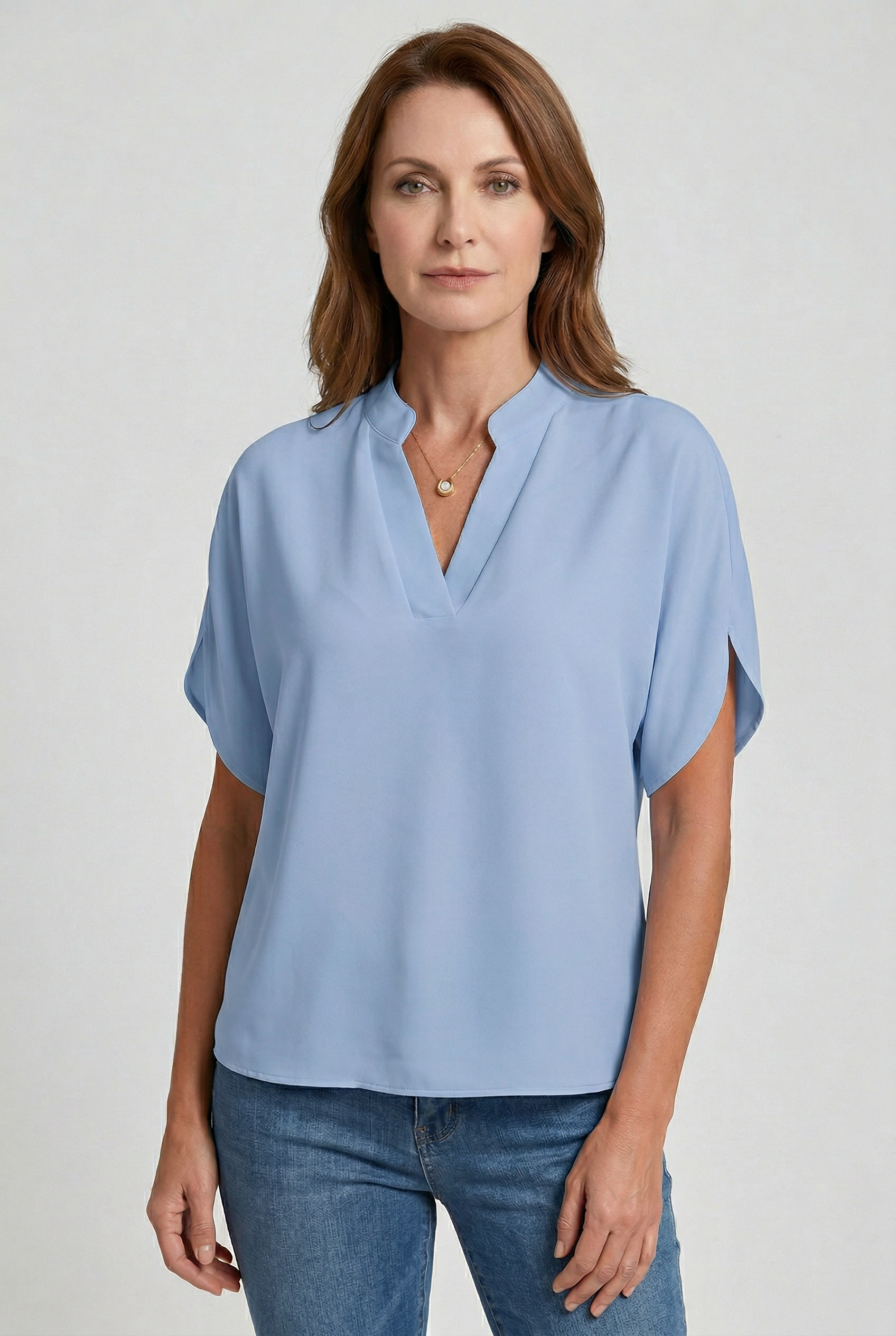 Women’s Blouse | V Neck Short Sleeve - Blue 1.1