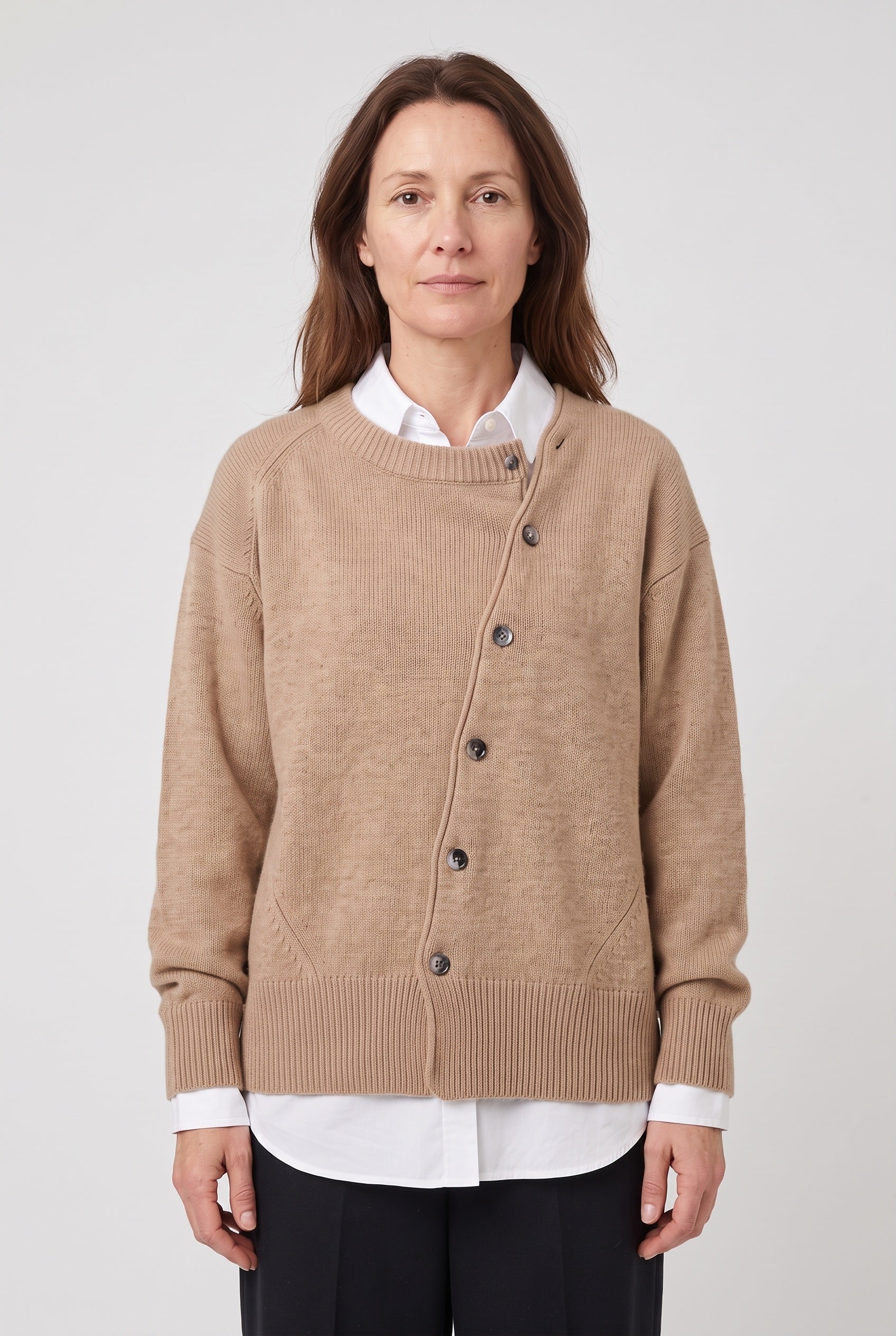 Women's Cardigan | Button-Front Drop Shoulder - Brown