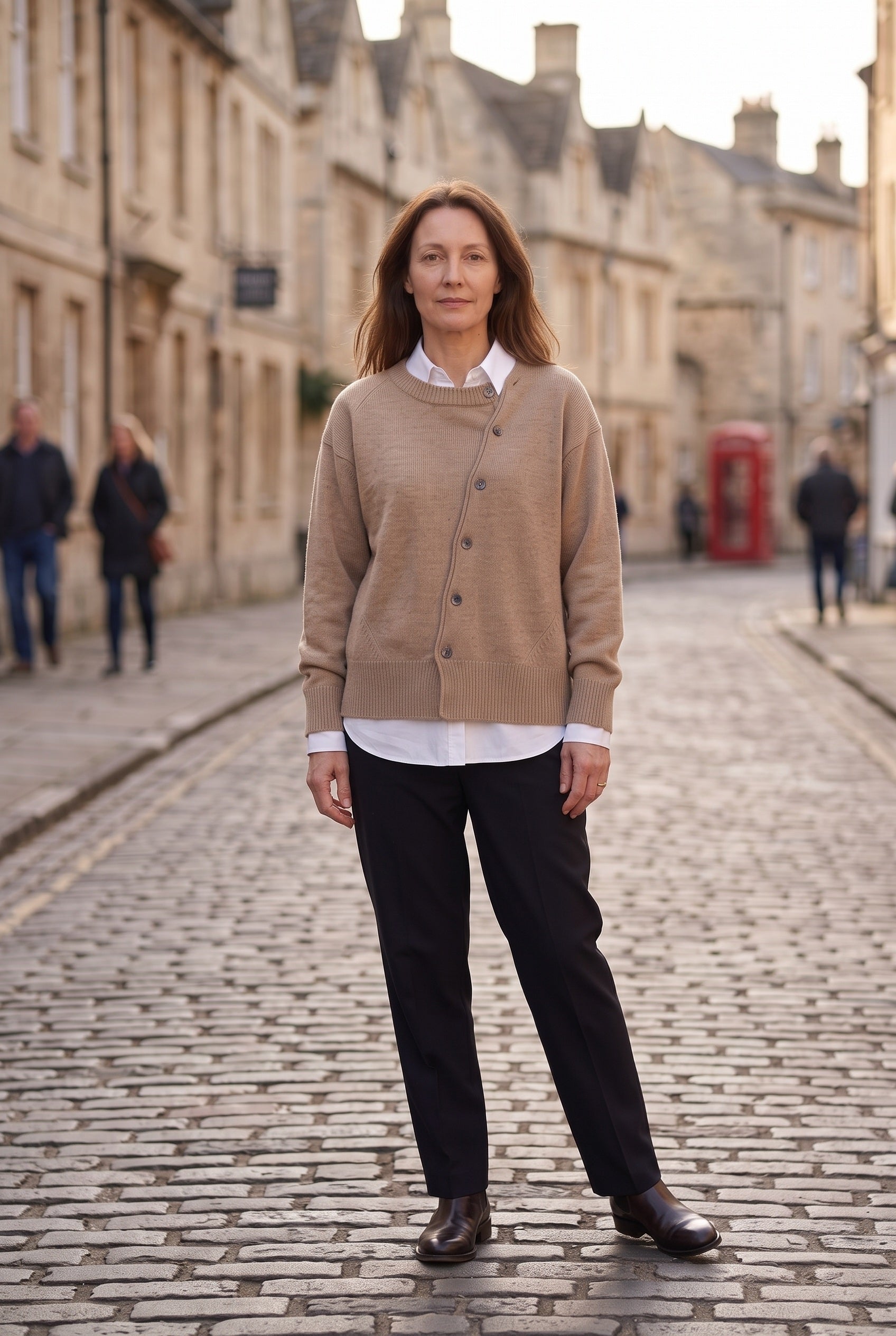 Women's Cardigan | Button-Front Drop Shoulder - Brown Lifestyle