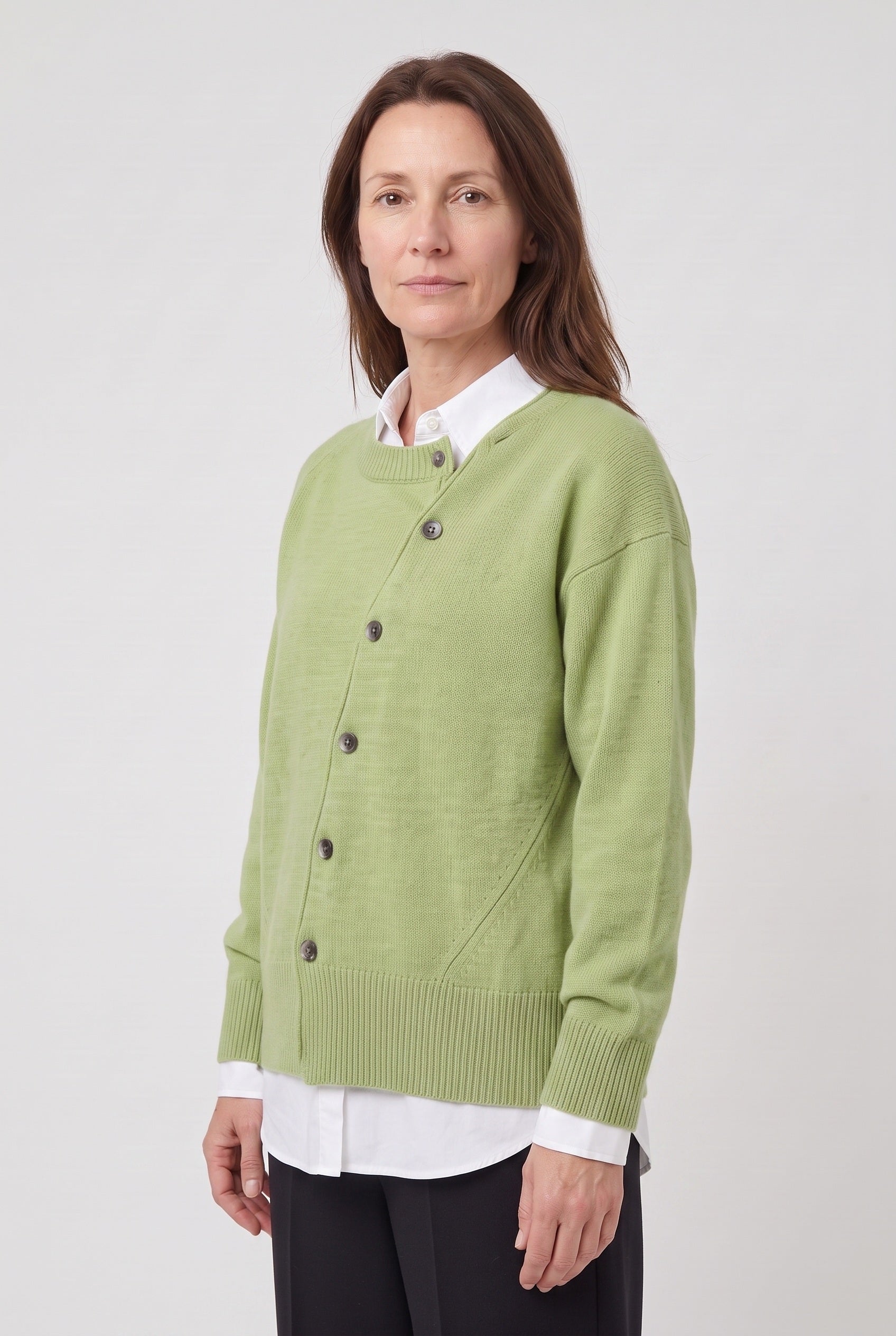 Women's Cardigan | Button-Front Drop Shoulder - Green