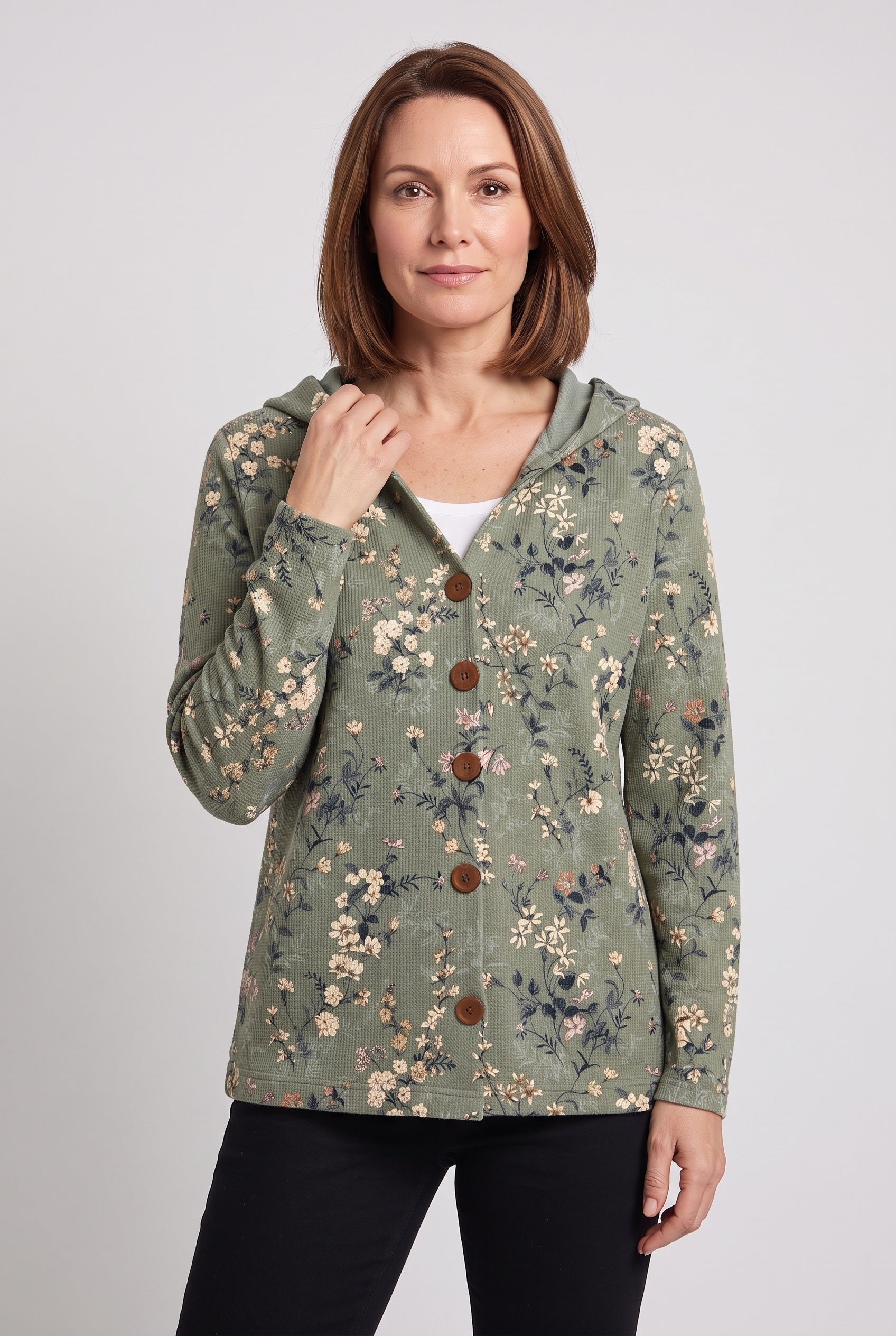 Women's Cardigan | Hooded Button-Front Longline - 6