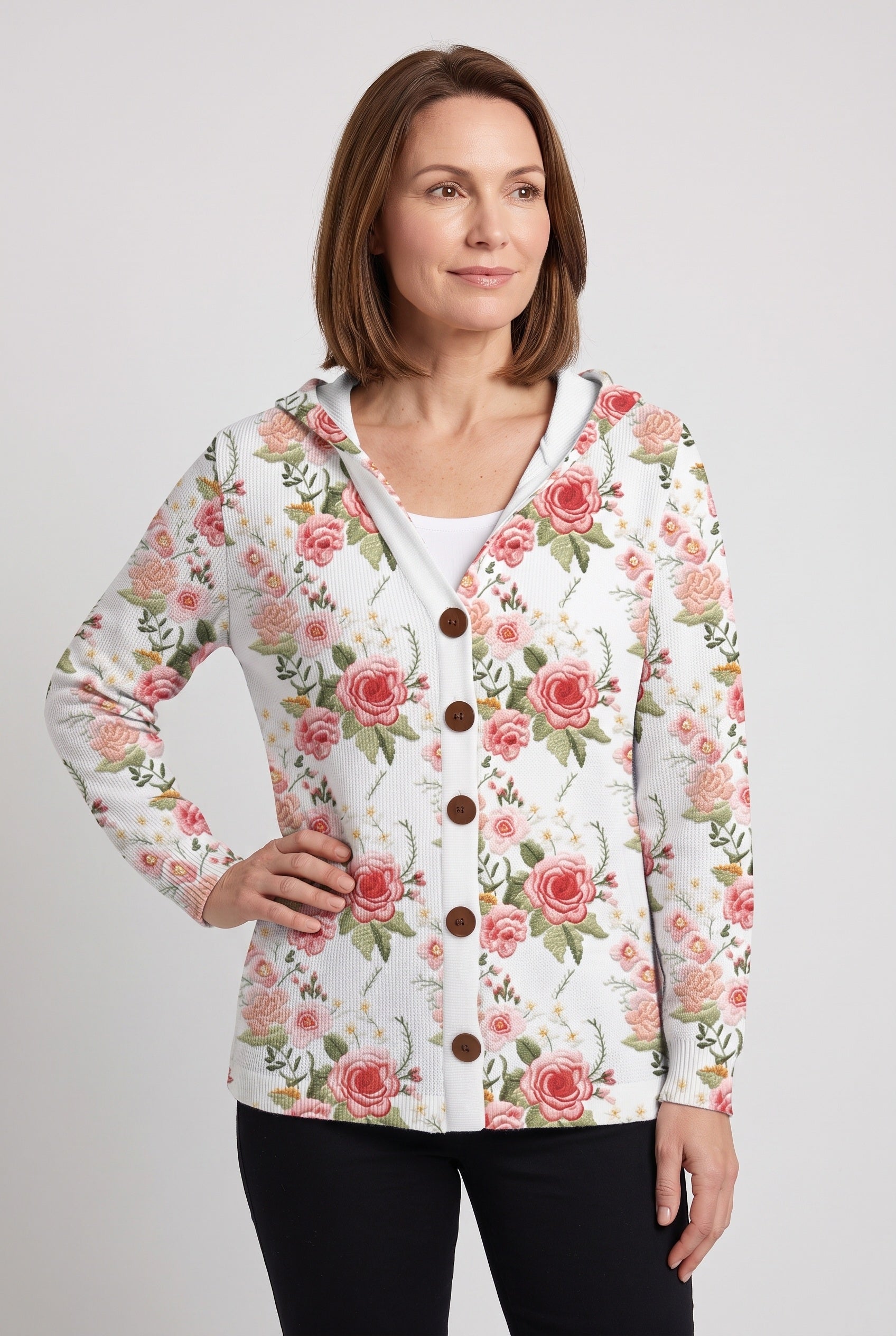 Women's Cardigan | Hooded Button-Front Longline - 7