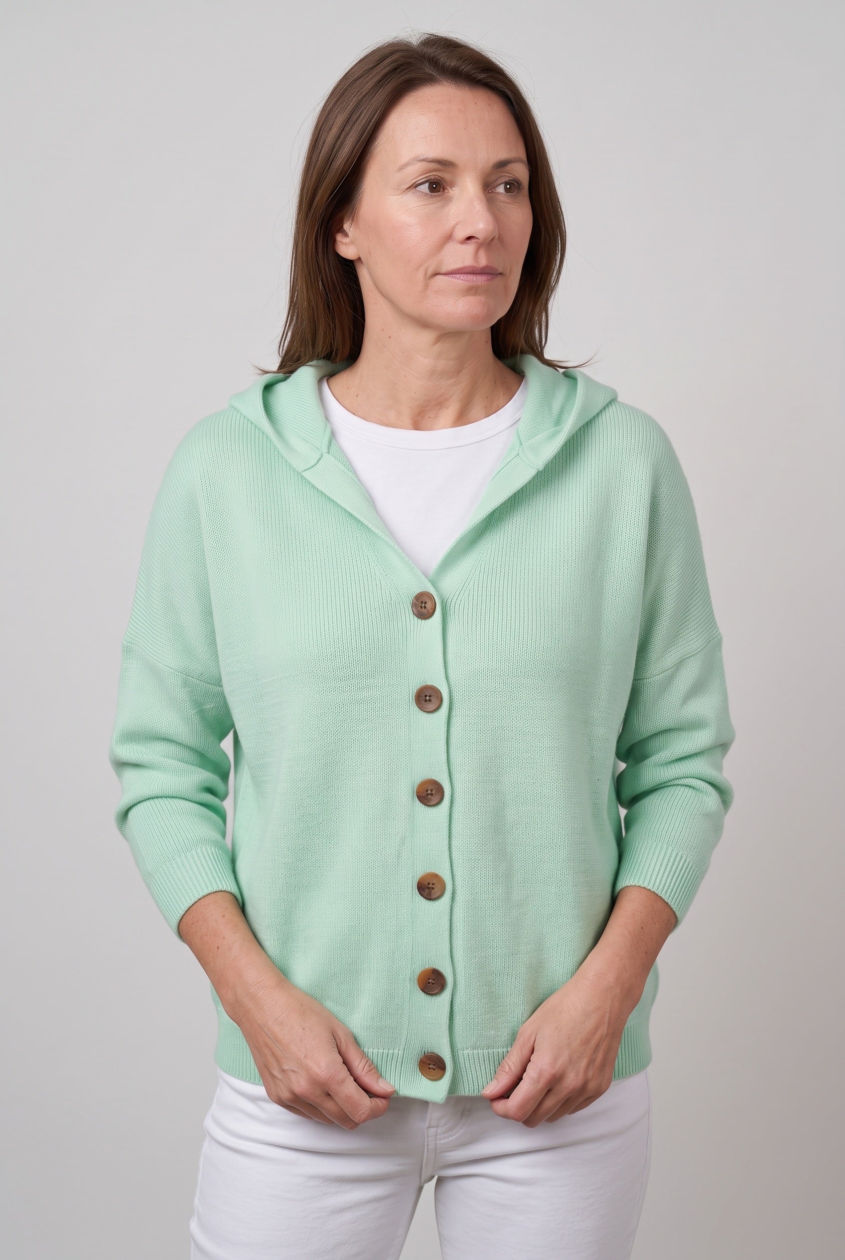 Women's Cardigan | Hooded Button Front - Green