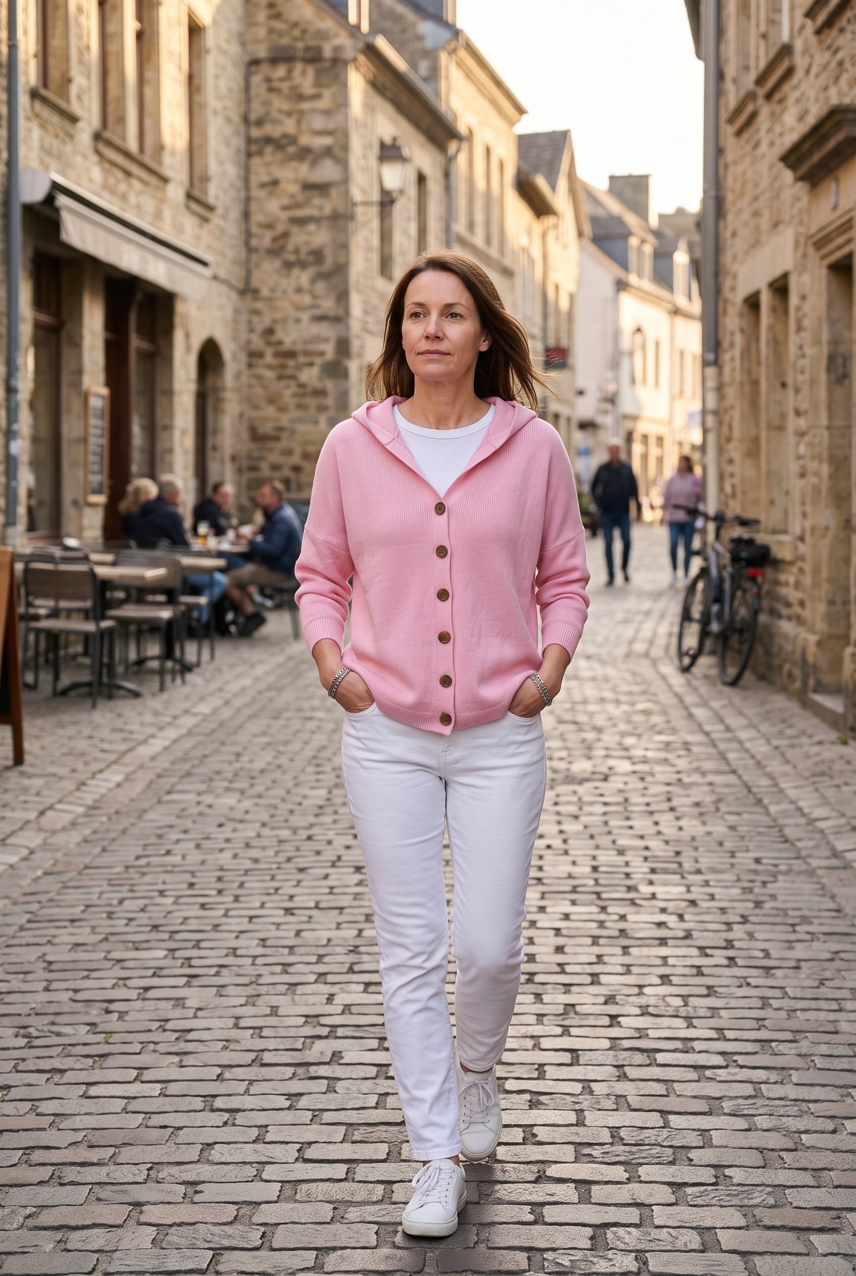 Women's Cardigan | Hooded Button Front - Pink lifestyle