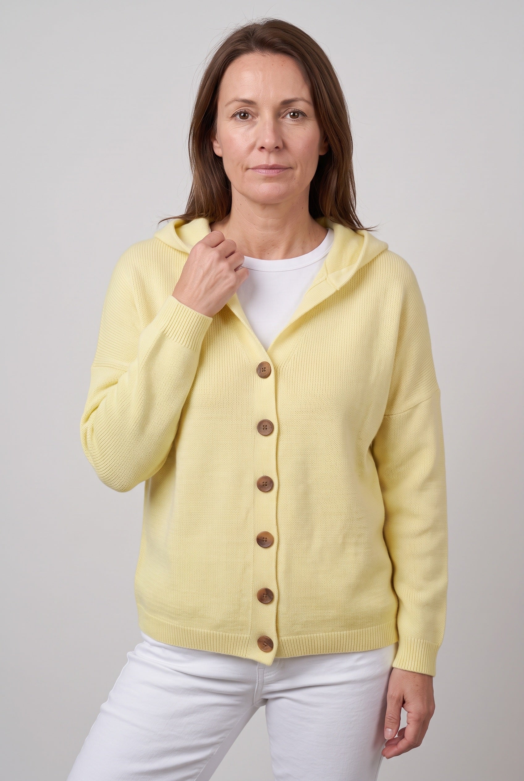 Women's Cardigan | Hooded Button Front - Yellow