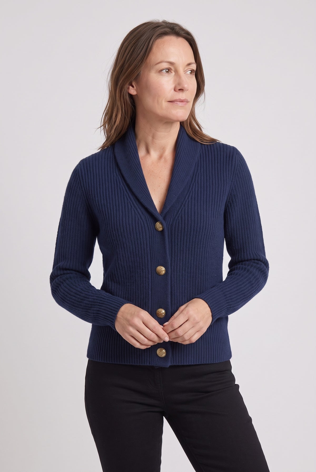 Women's Cardigan | Lapel Collar Button Front - Dark blue
