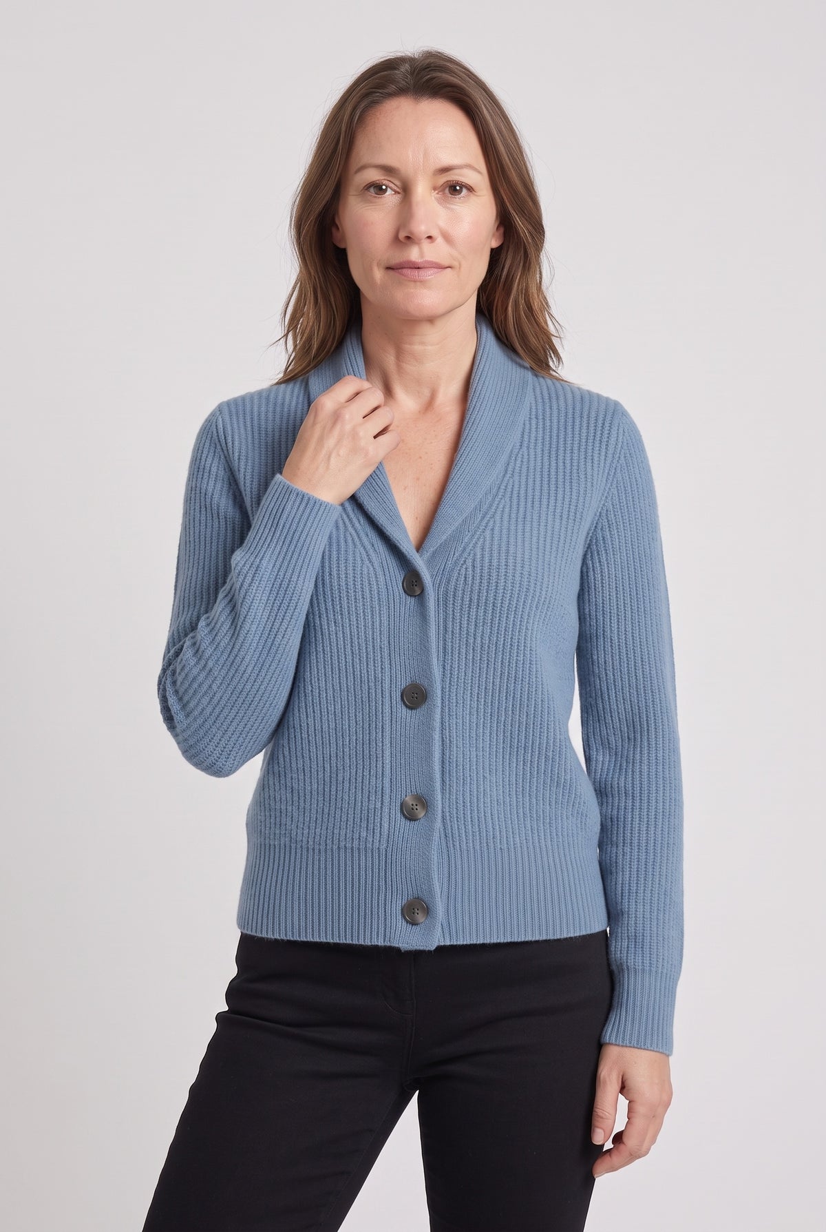 Women's Cardigan | Lapel Collar Button Front - Light blue