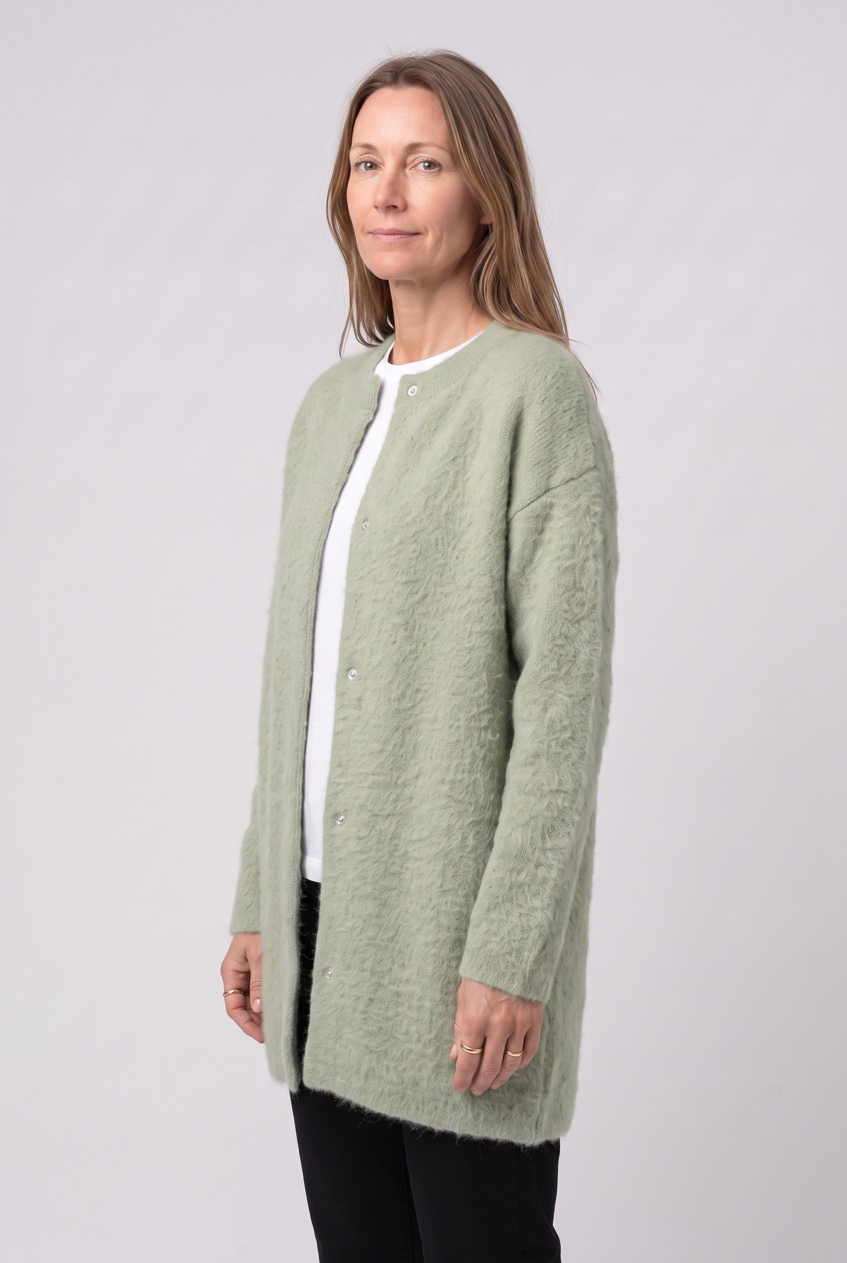 Women's Cardigan | Longline Button-Front - Green