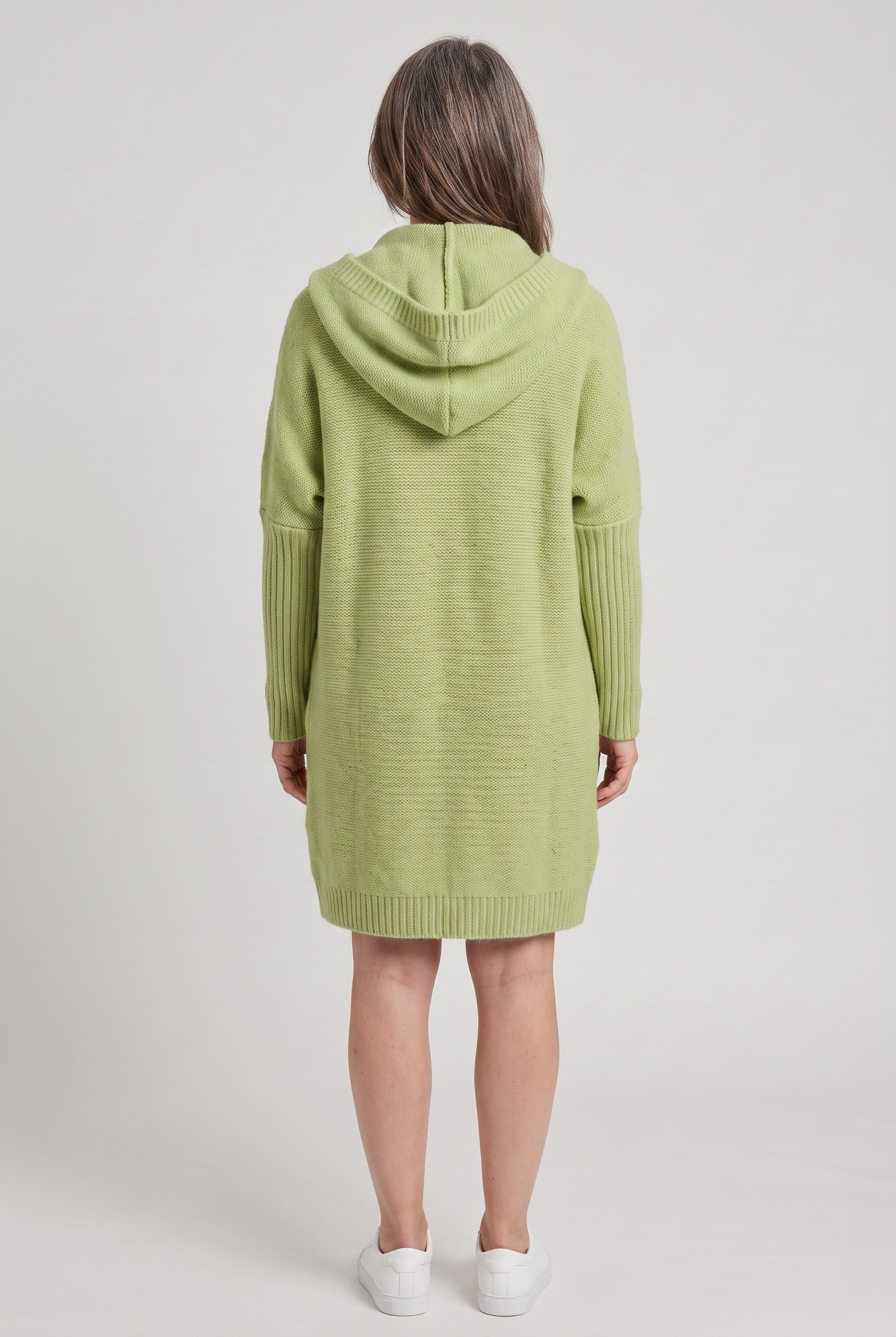Women's Cardigan | Longline Open Front Drop Shoulder - Apple Green back