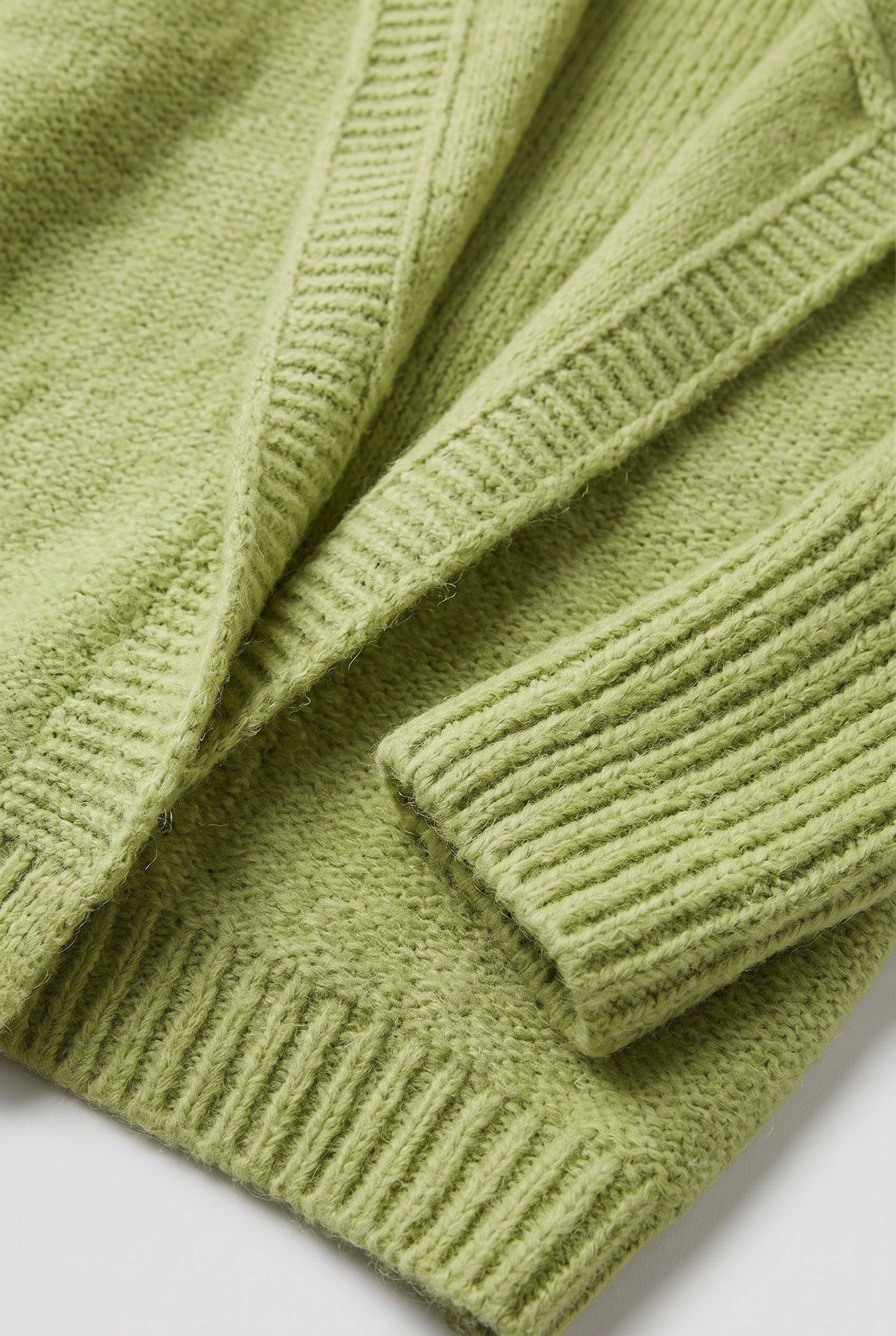 Women's Cardigan | Longline Open Front Drop Shoulder - Apple Green detail