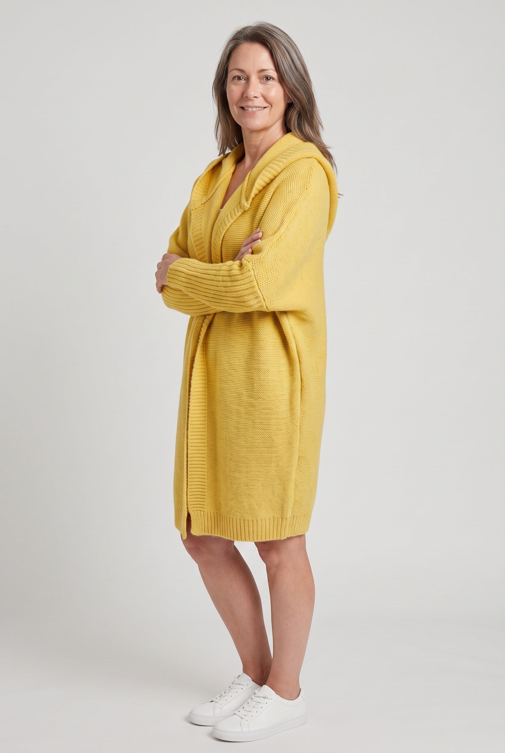 Women's Cardigan | Longline Open Front Drop Shoulder - Yellow