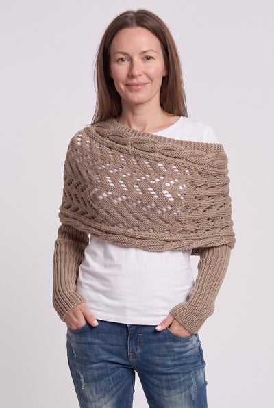 Women's Cardigan | Sleeved Knit Wrap - Beige