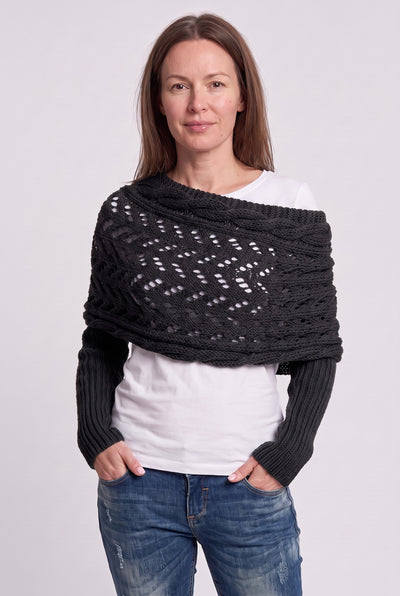 Women's Cardigan | Sleeved Knit Wrap - Black