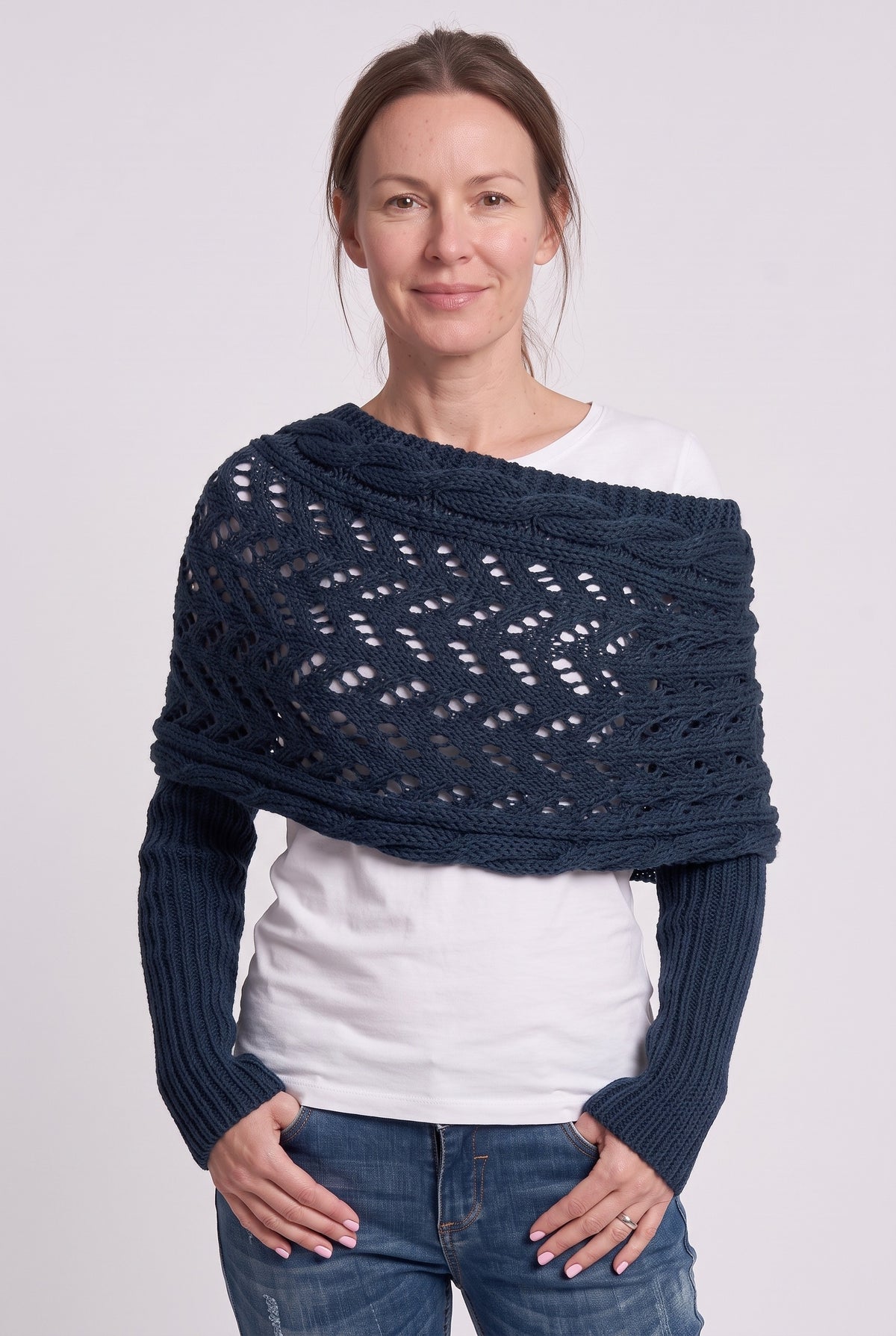Women's Cardigan | Sleeved Knit Wrap - Blue