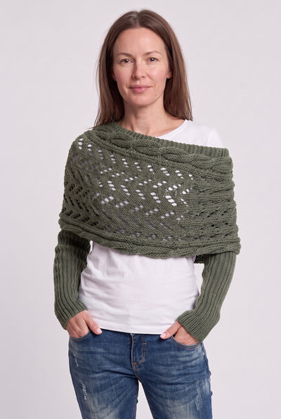 Women's Cardigan | Sleeved Knit Wrap - Green