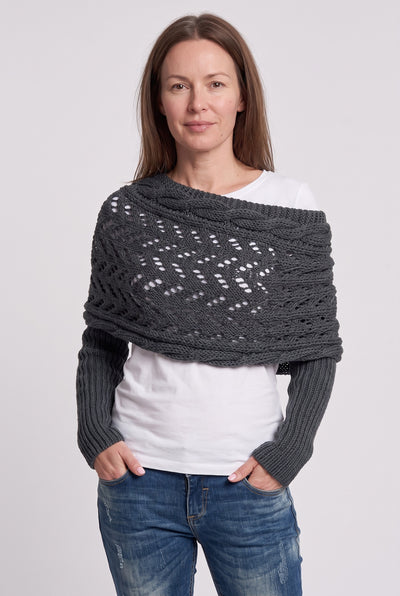 Women's Cardigan | Sleeved Knit Wrap - Grey