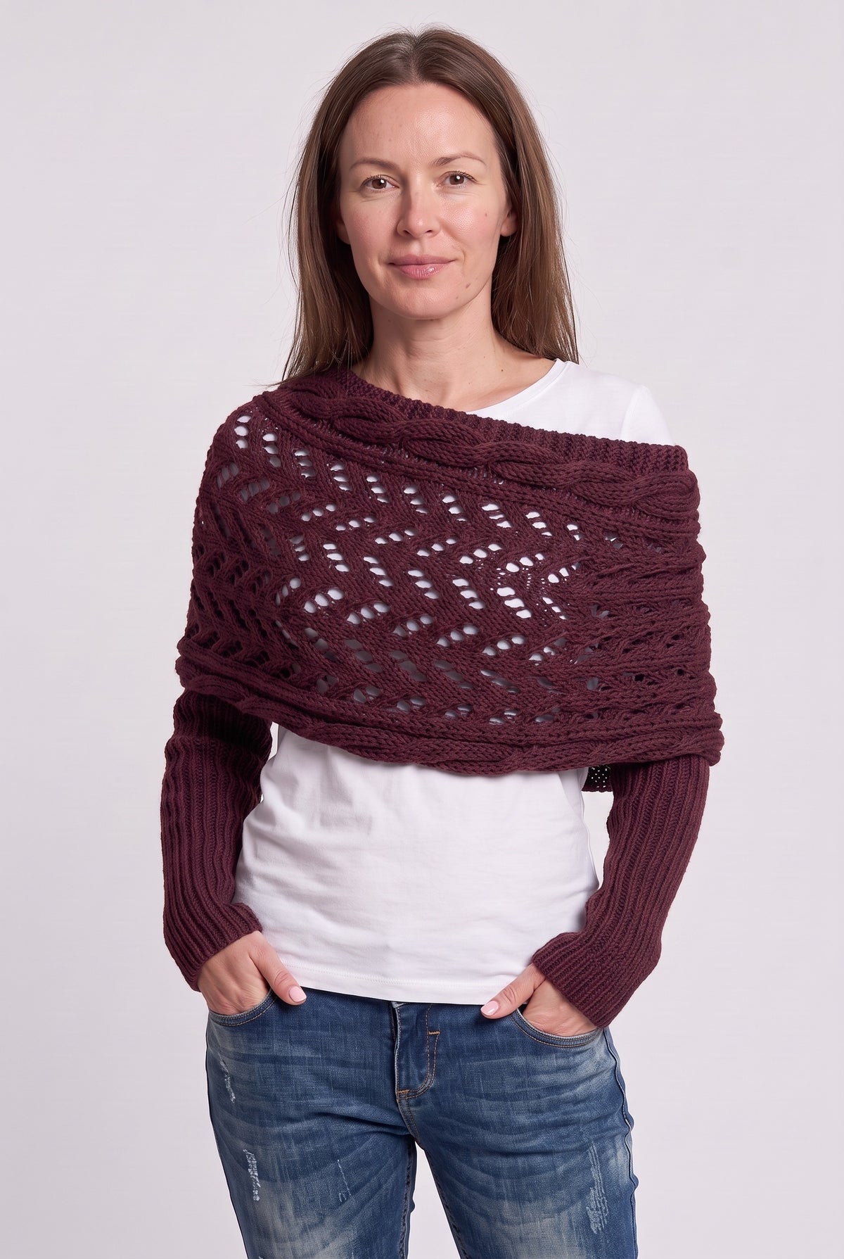 Women's Cardigan | Sleeved Knit Wrap - Red